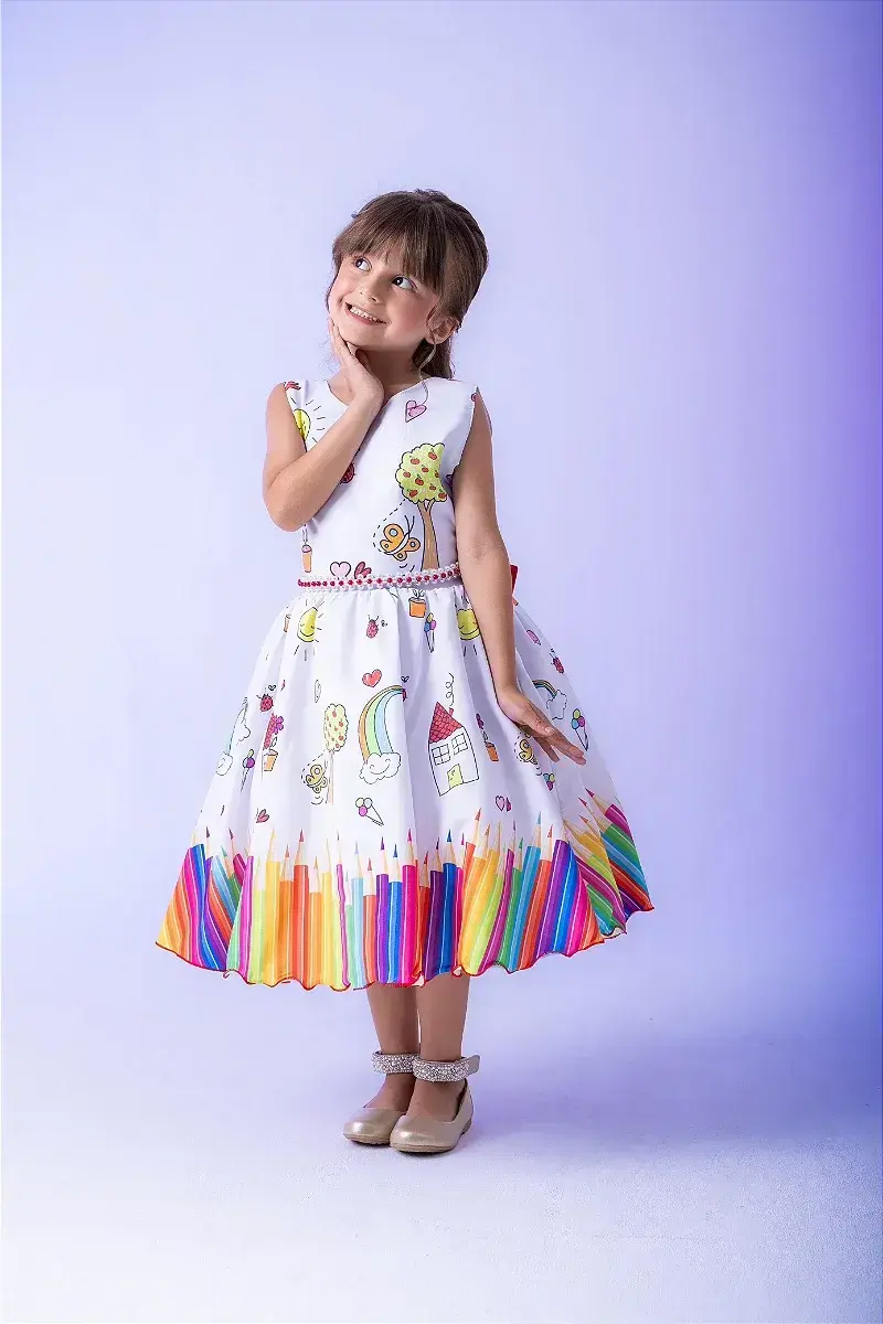Vestido lapis aquarela abc branco vermelho, foto 4