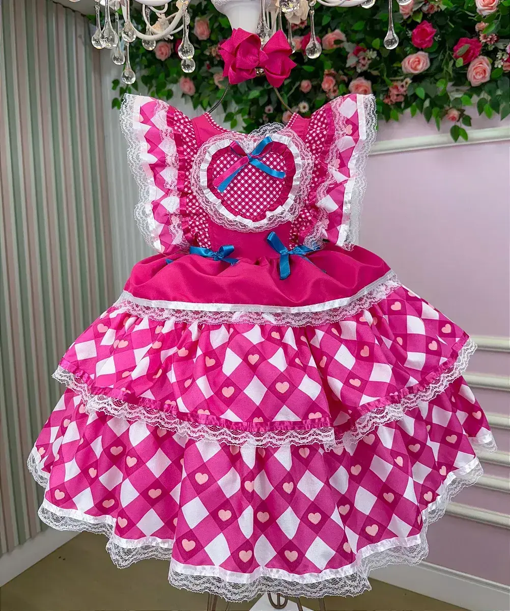 Vestido junino festa do coração pink, foto 3