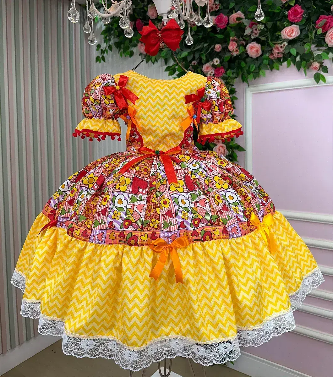 Vestido junino festa de festa amarelo, foto 3