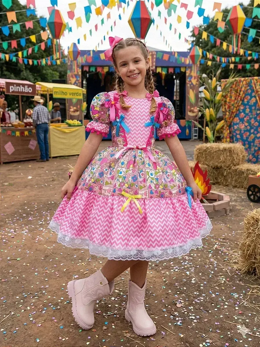 Vestido junino festa de festa pink
