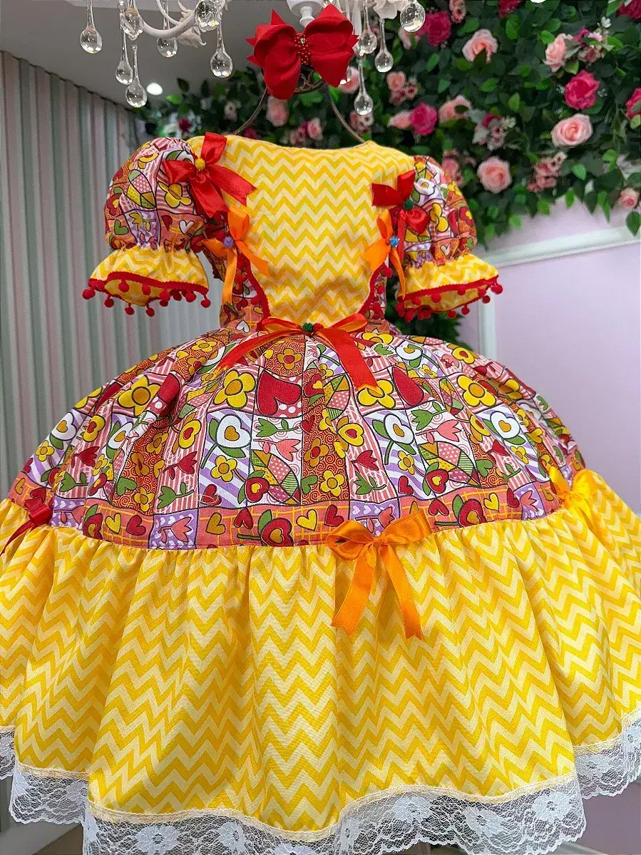 Vestido junino festa de festa amarelo, foto 4
