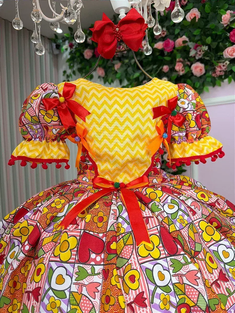 Vestido junino festa de festa amarelo, foto 5