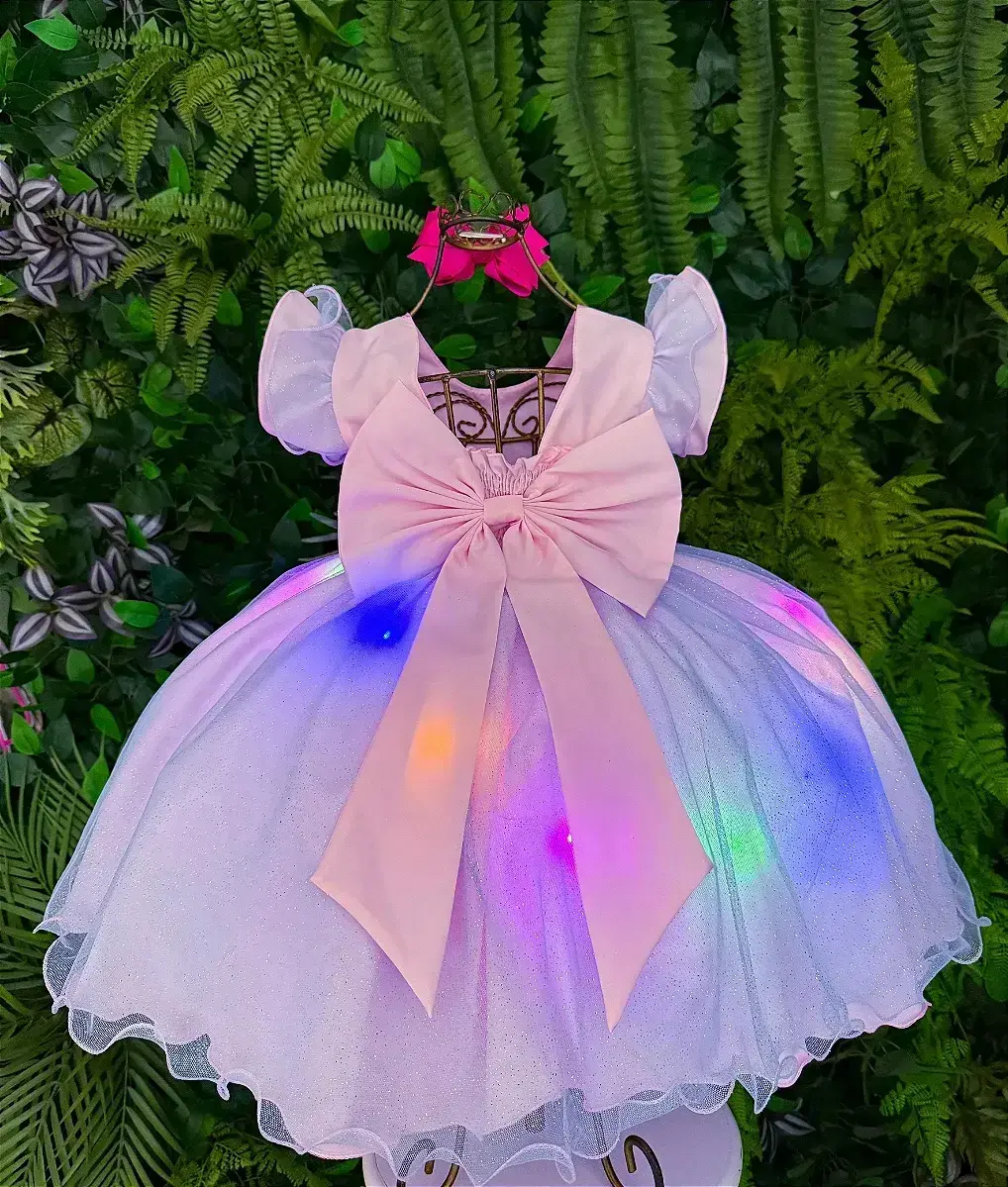 Vestido festa Lilo Stitch rosa com led, foto 6