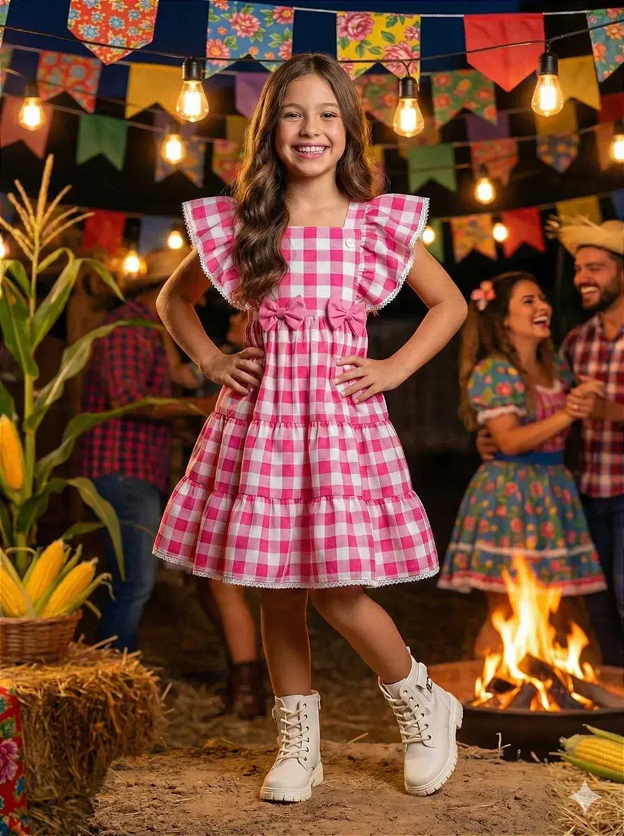 Vestido aline xadrez rosa