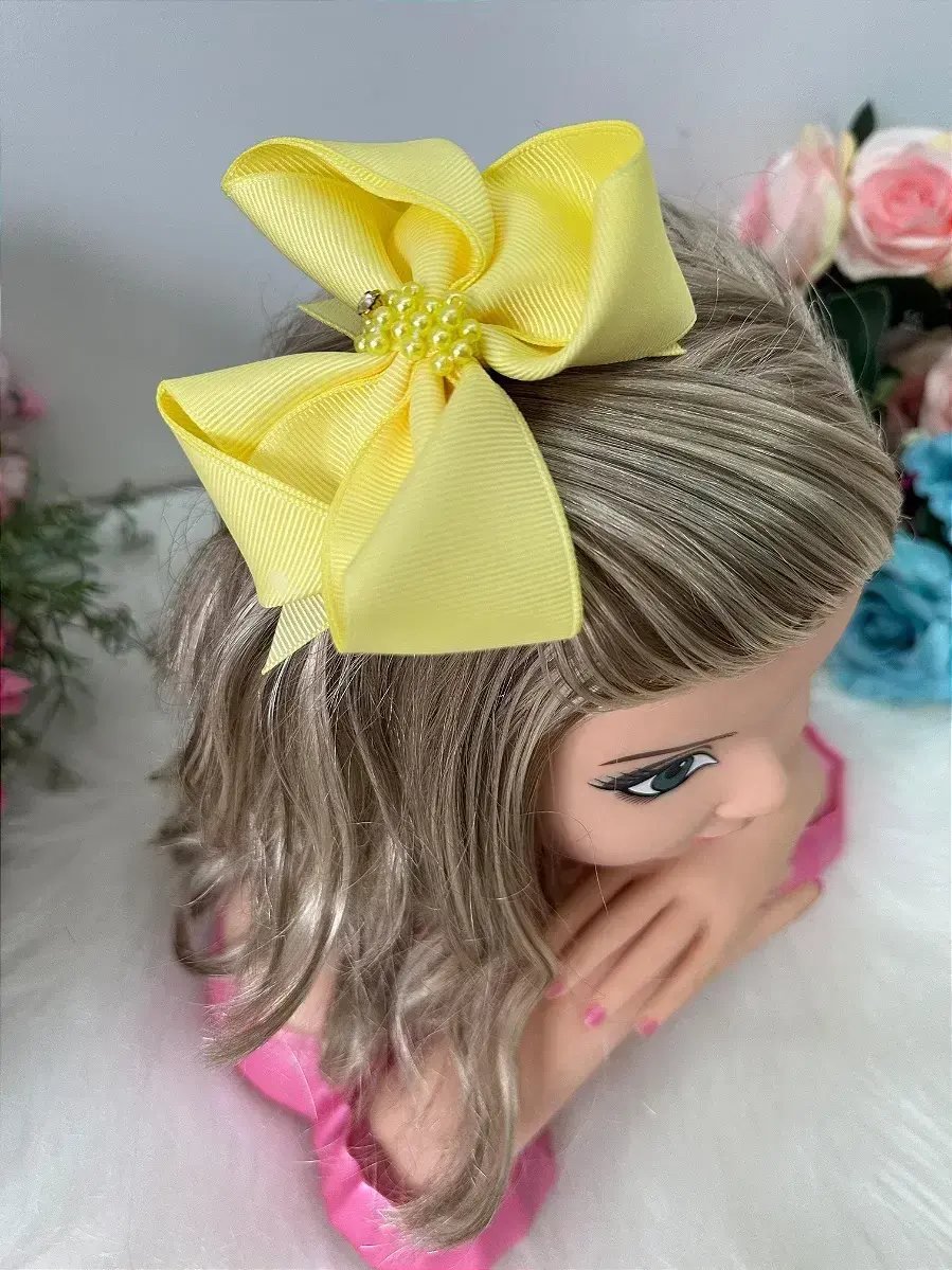 Laço strass maria alice amarelo