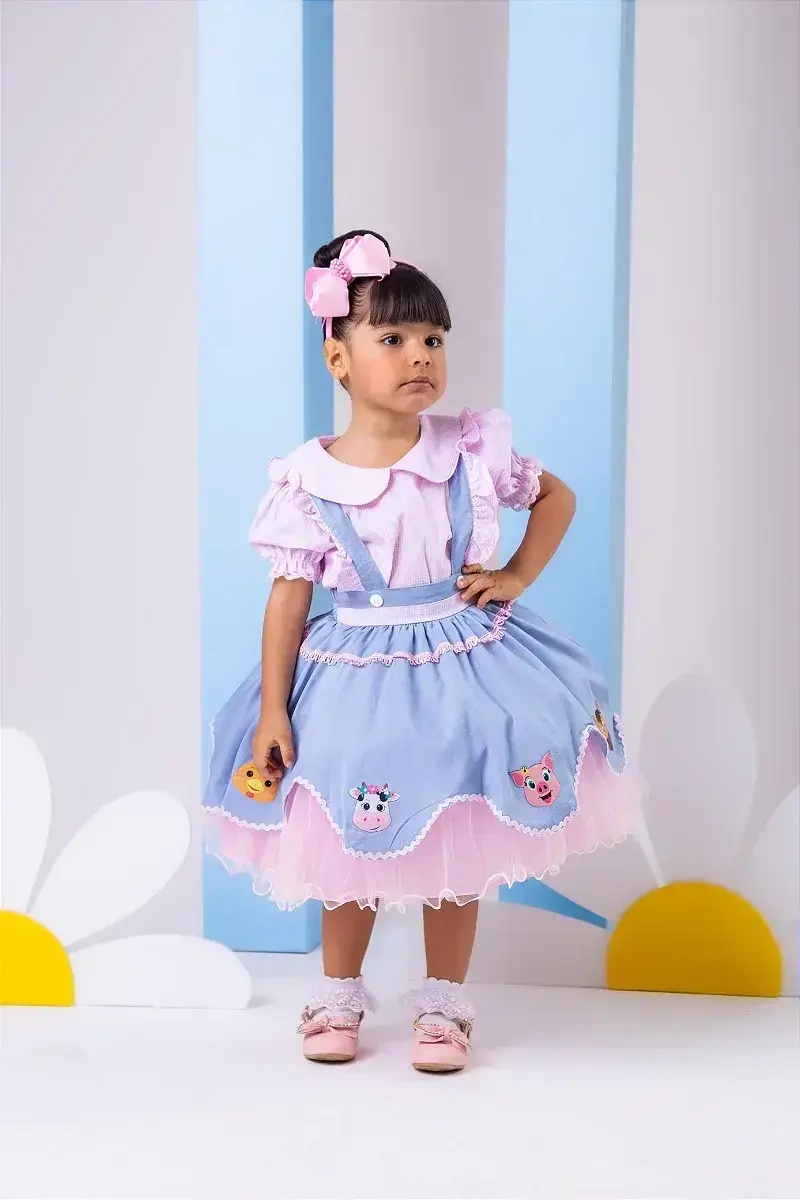 Vestido festa fazendinha salopete jeans