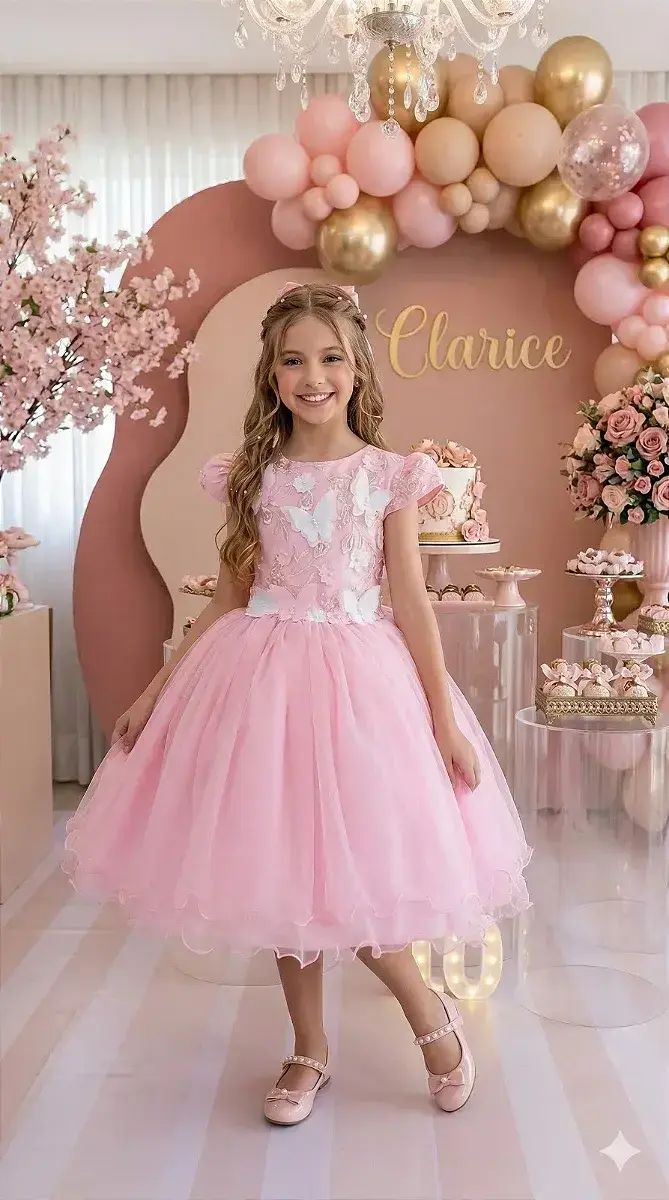 Vestido jardim encantado mel rosa