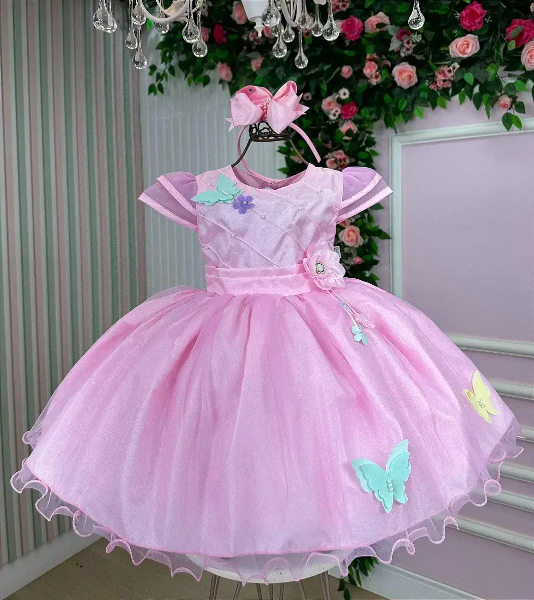 Vestido rosa jardim encantado flores, foto 4