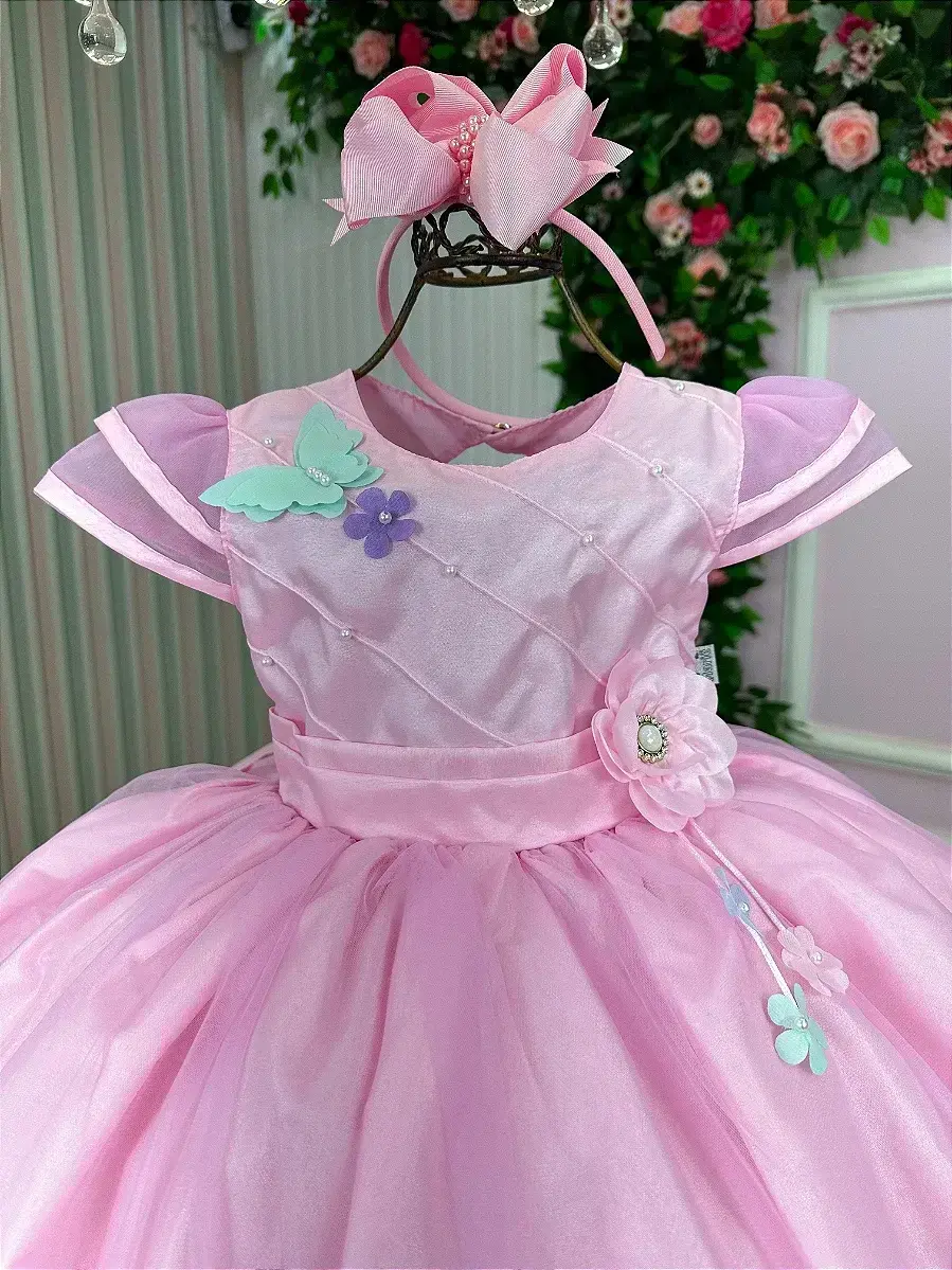 Vestido rosa jardim encantado flores, foto 5