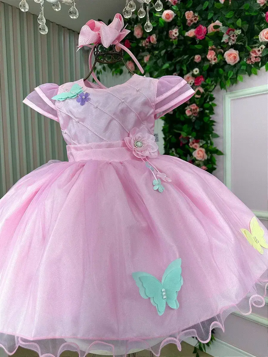 Vestido rosa jardim encantado flores, foto 6