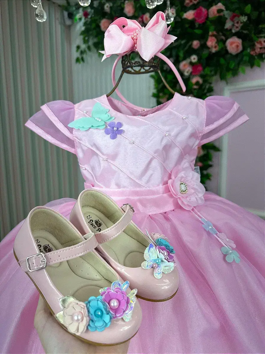 Vestido rosa jardim encantado flores, foto 7