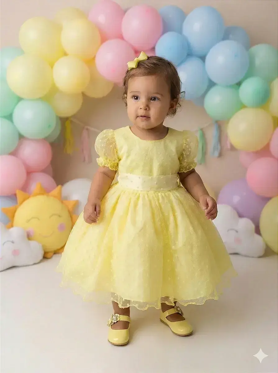 Vestido amarelo bolinhas