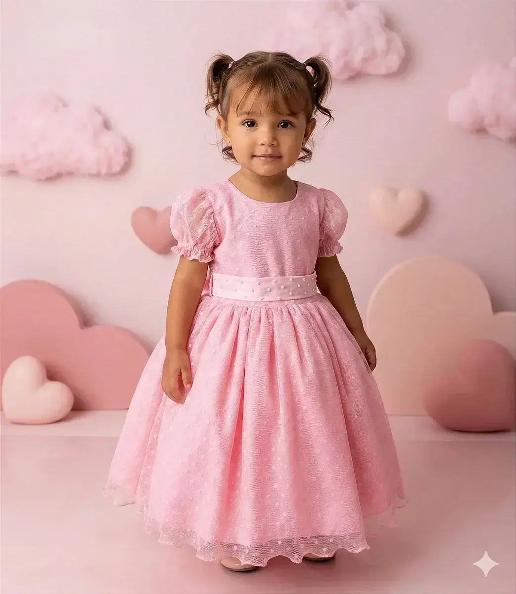 Vestido rosa bolinhas