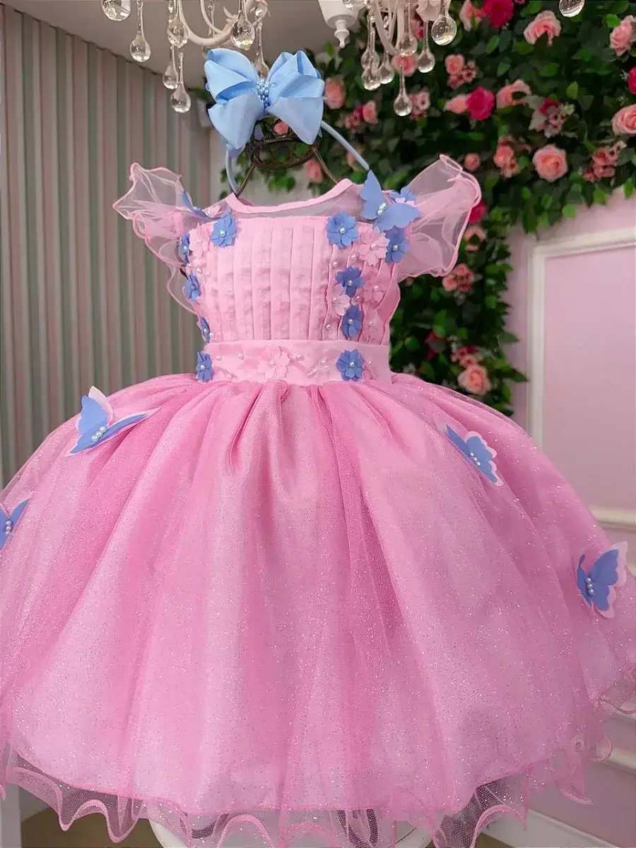 Vestido jardim encantado rosa borboletas azul, foto 2