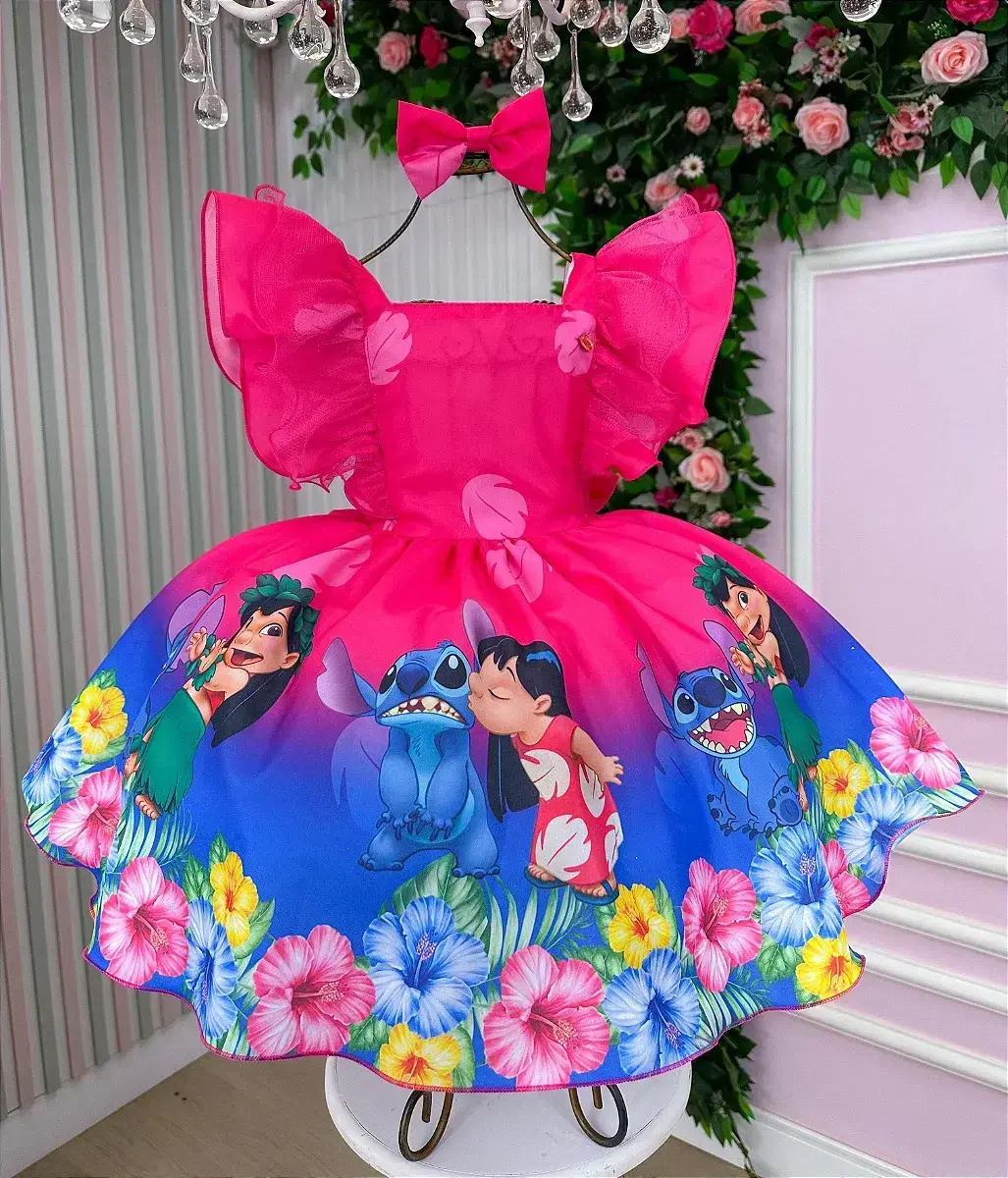 Vestido festa Lilo Stitch pink