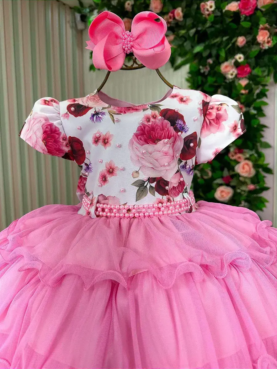 Vestido gisele peito florido rosa chiclete, foto 2