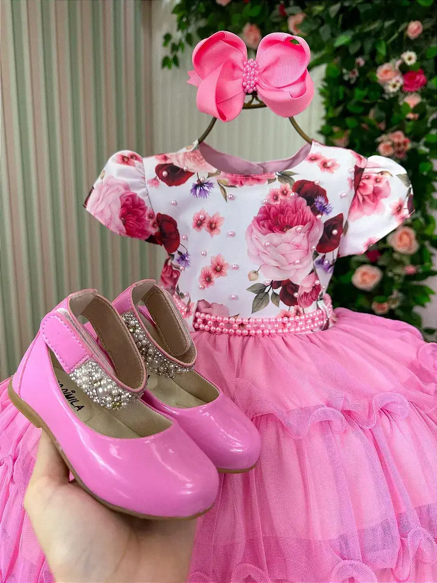 Vestido gisele peito florido rosa chiclete, foto 3