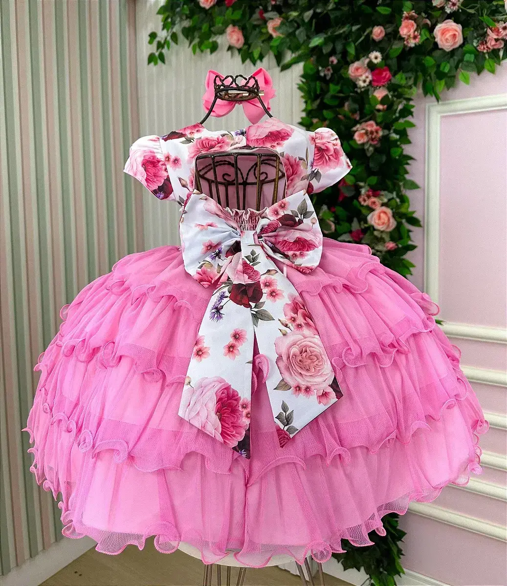 Vestido gisele peito florido rosa chiclete, foto 4