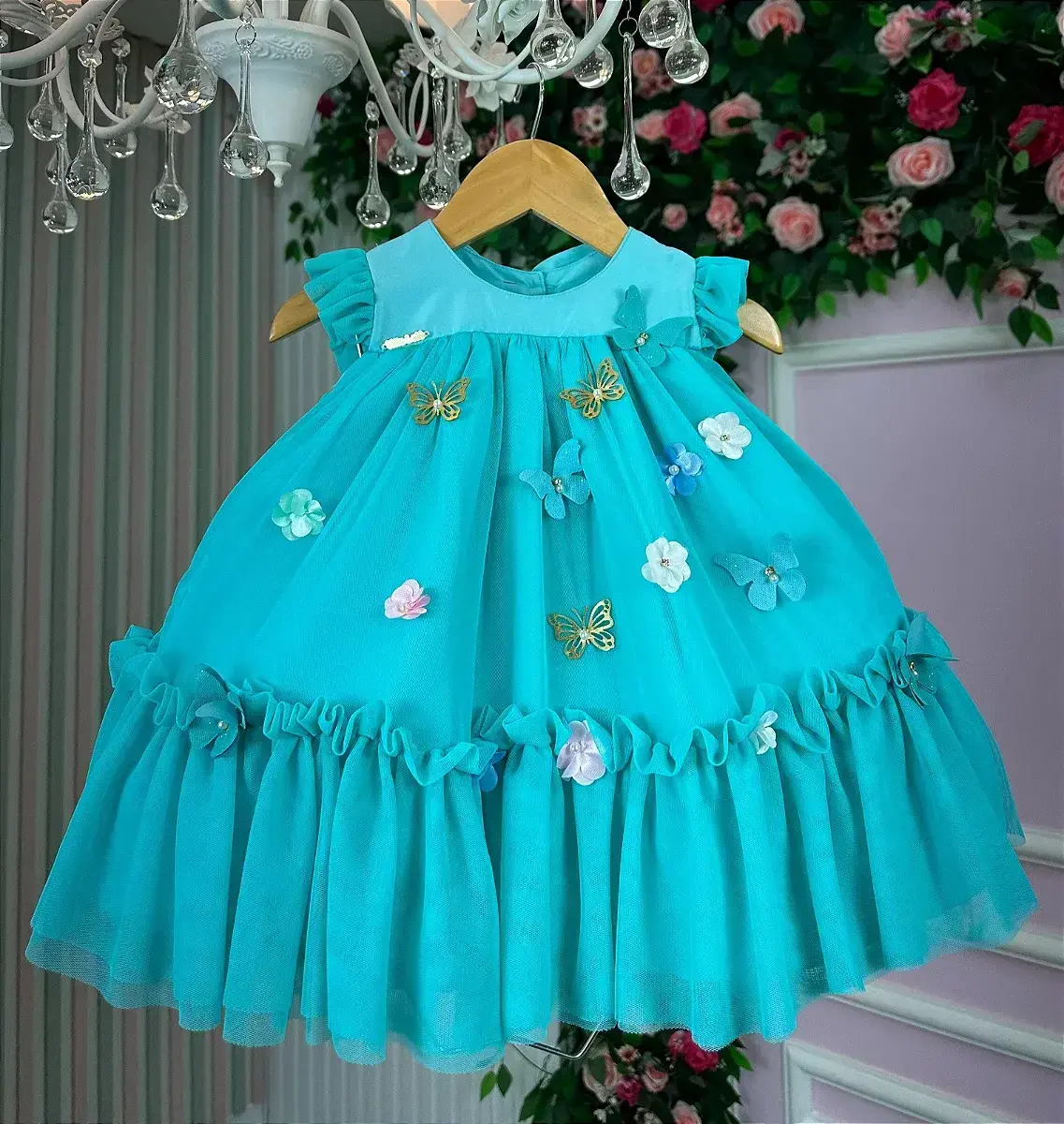 Vestido jardim das borboletas baby liz verde tiffany, foto 3