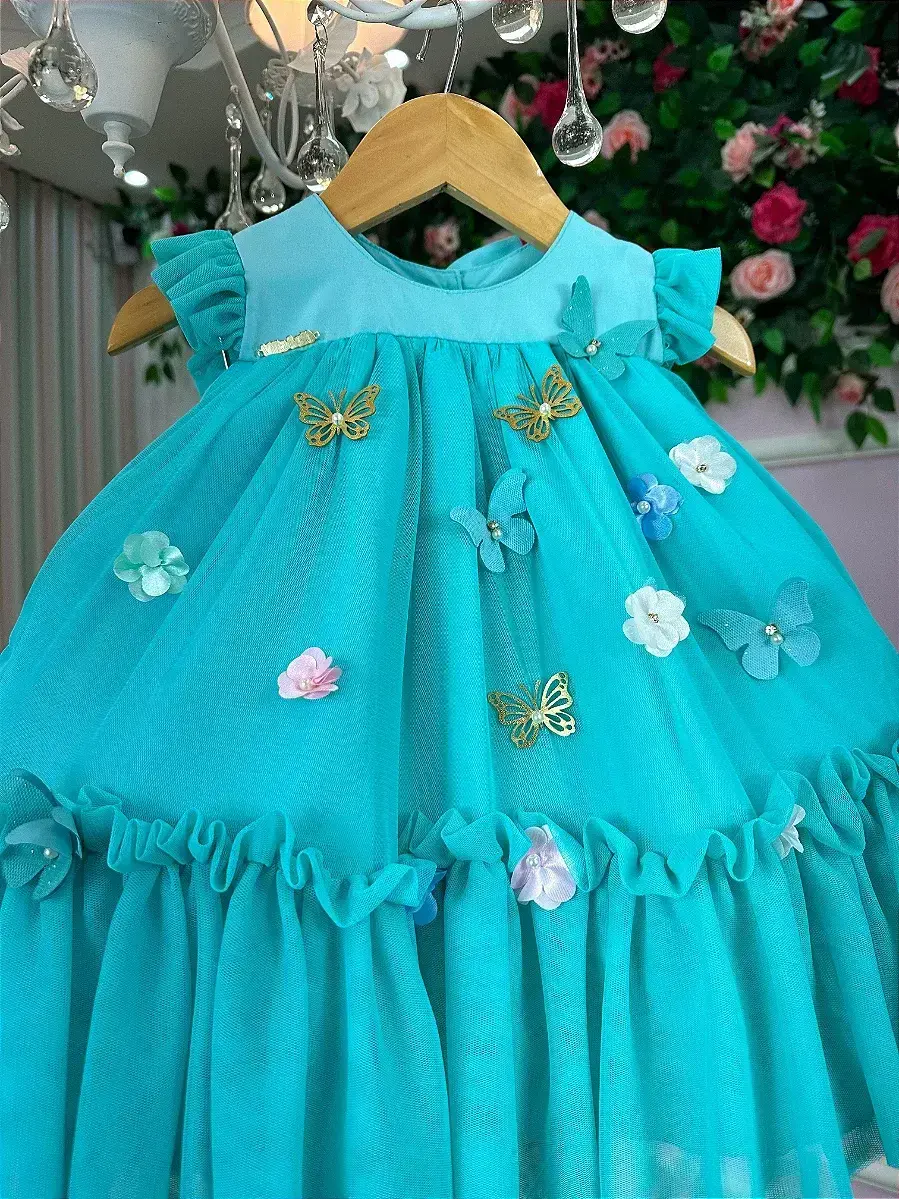 Vestido jardim das borboletas baby liz verde tiffany, foto 4
