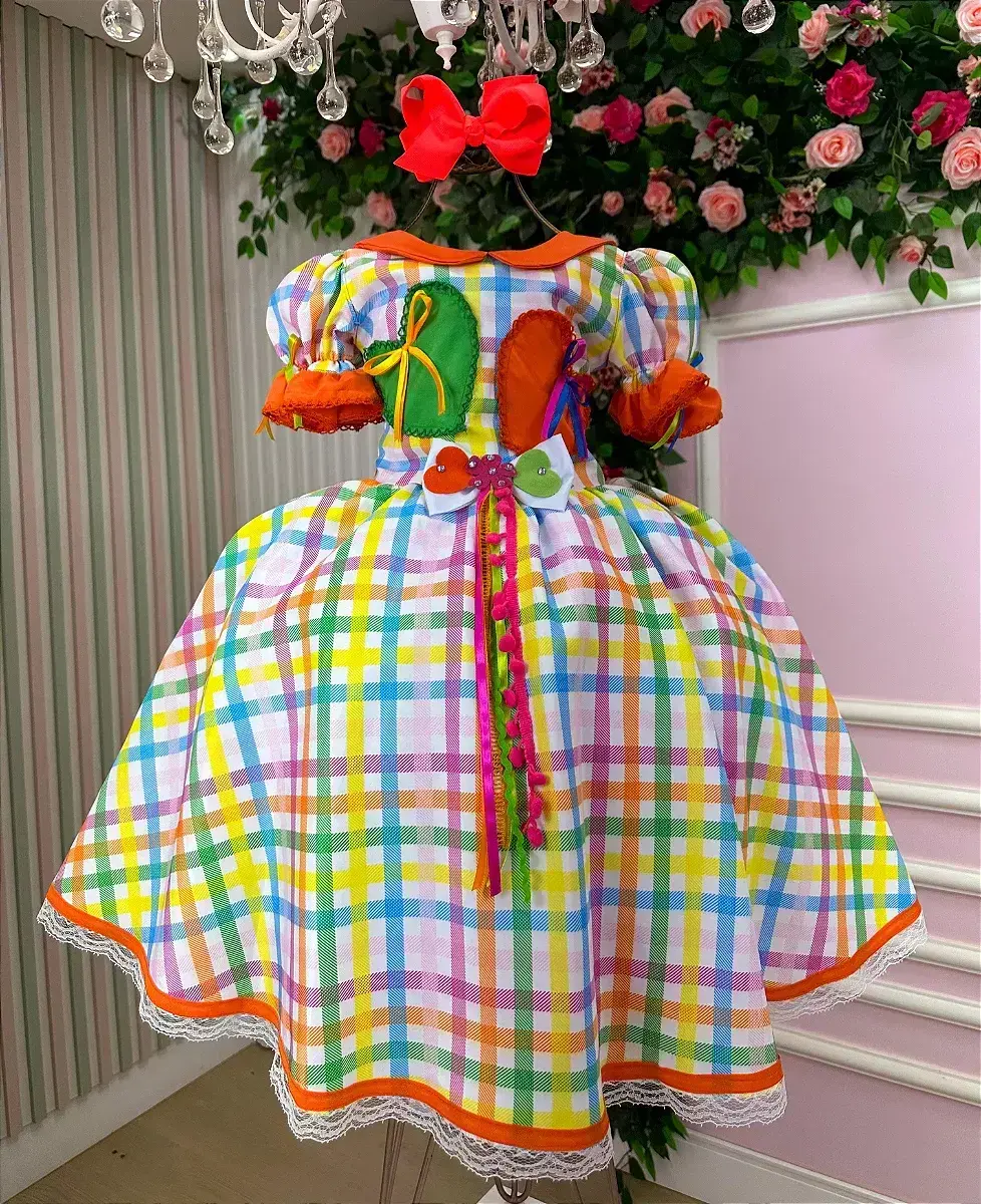 Vestido junino festa dois corações laranja, foto 2