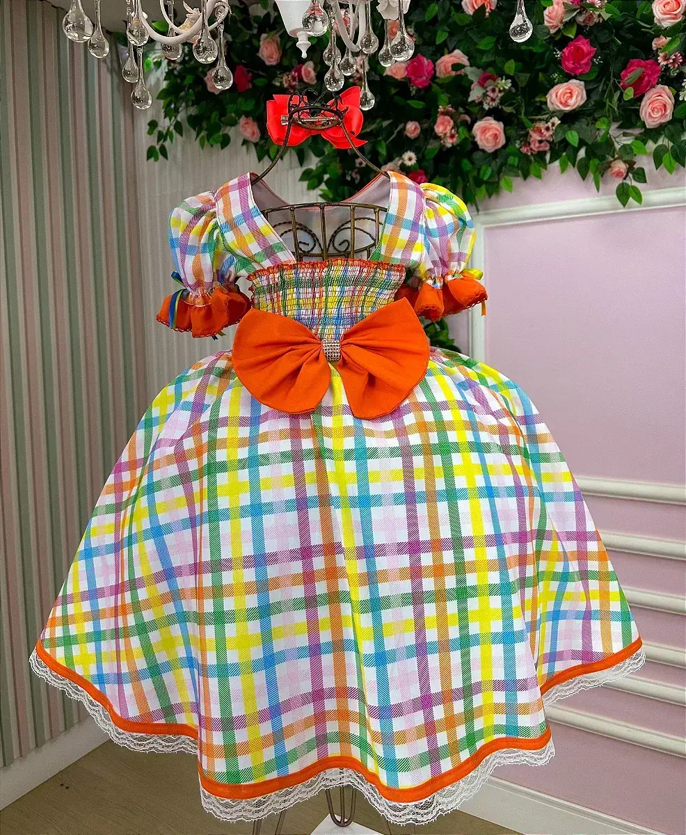 Vestido junino festa dois corações laranja, foto 5