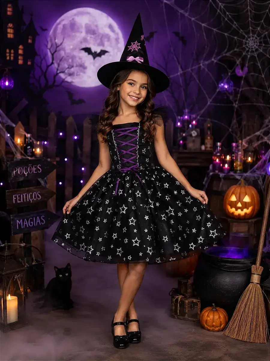 Fantasia vestido doce mistério Halloween