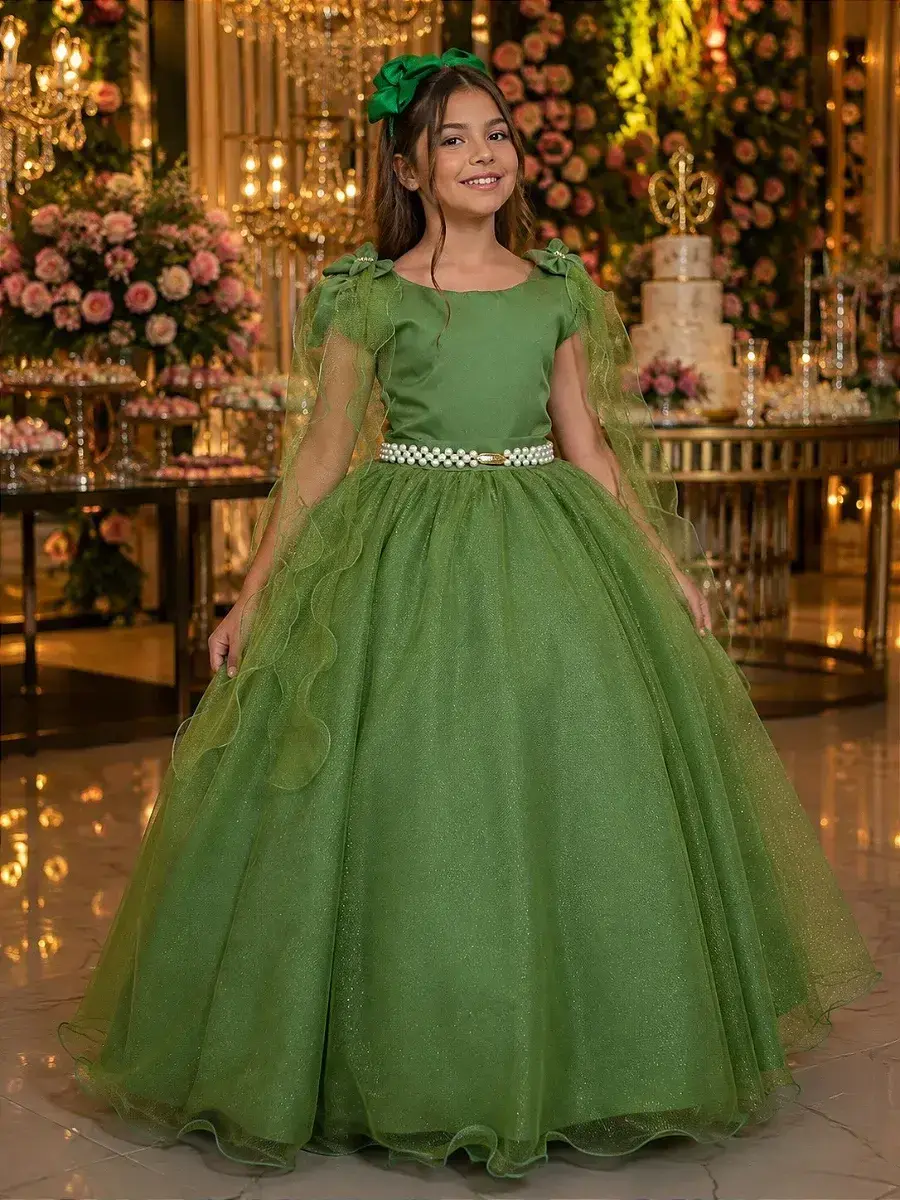 Vestido longo diamante verde militar