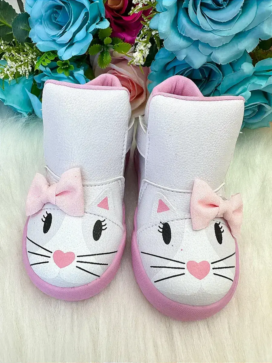 Tênis bota encanto de criança gatinha gata branco fashion, foto 4