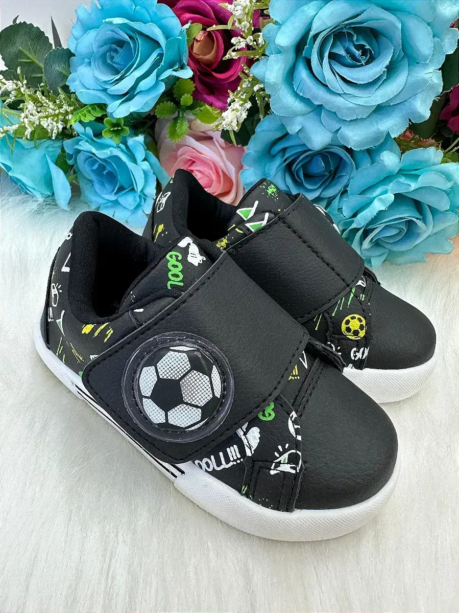 Tênis encanto de criança gol futebol bola com led preto, foto 3