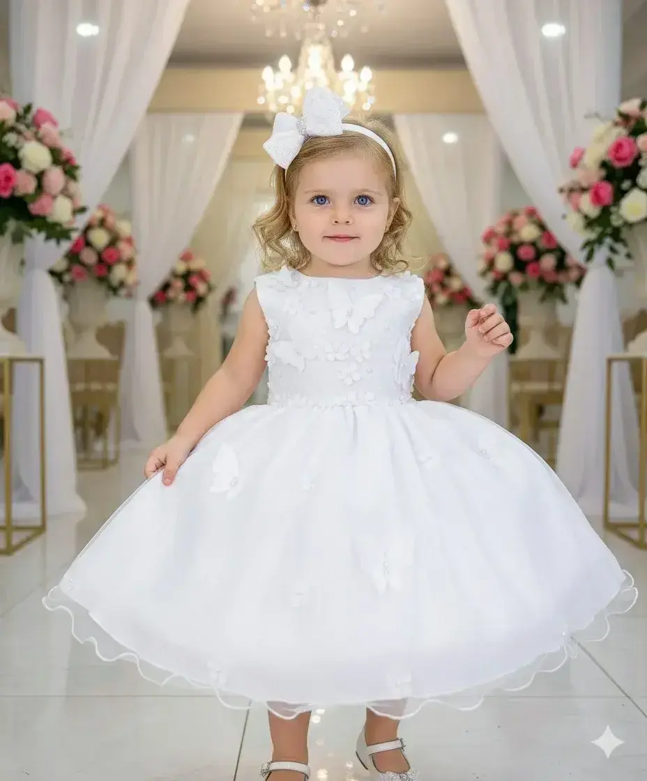 Vestido jardim das borboletas branco viviane