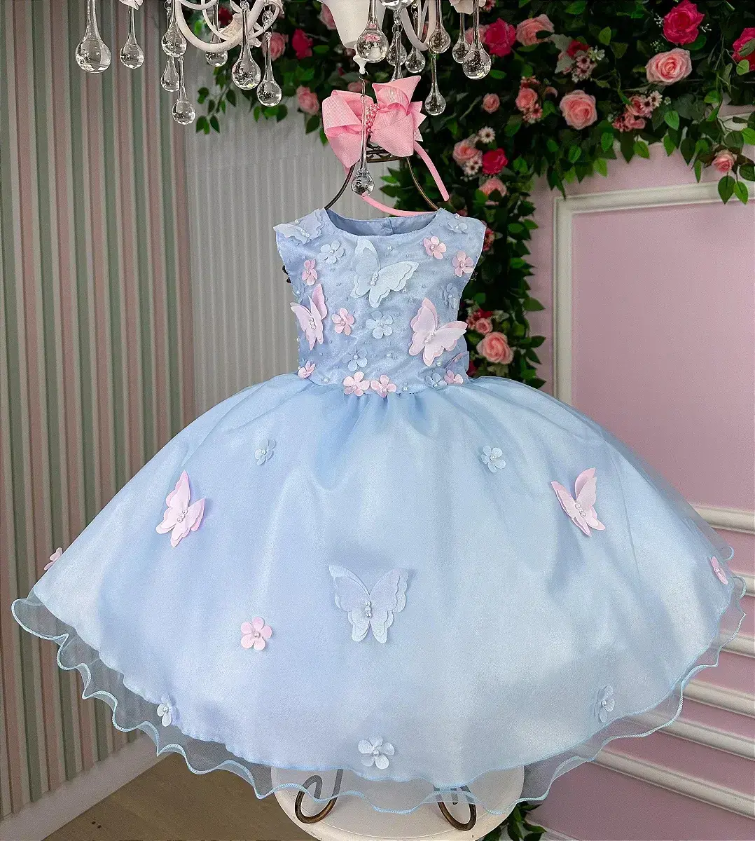 Vestido jardim das borboletas azul viviane