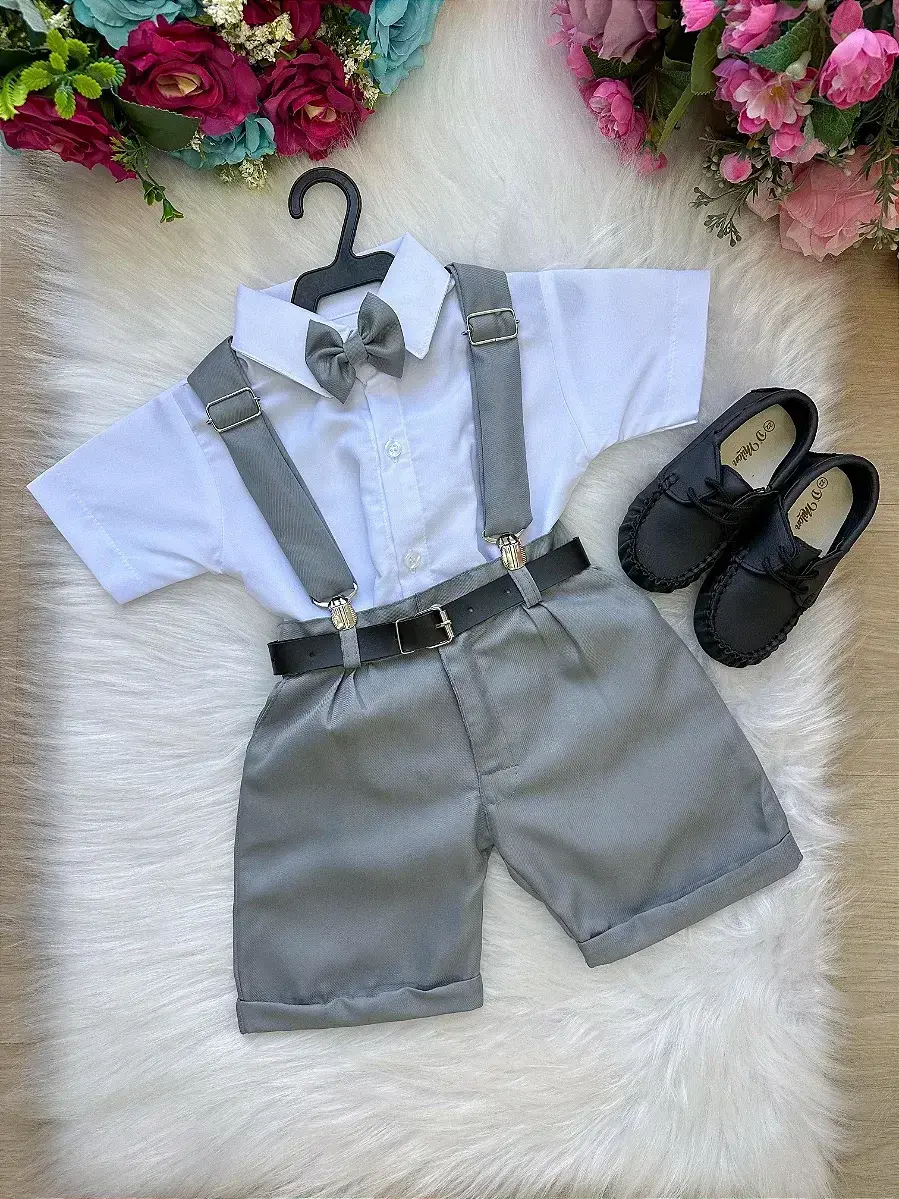 Conjunto social shorts ravi cinza