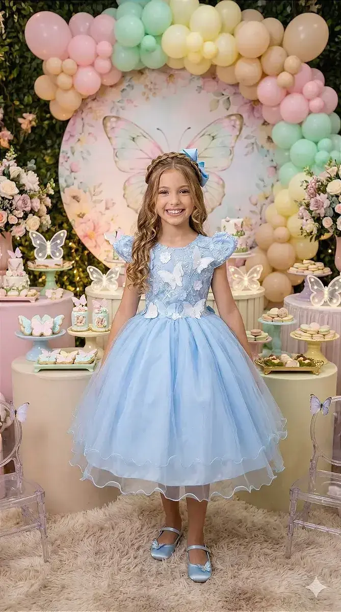 Vestido jardim encantado mel azul