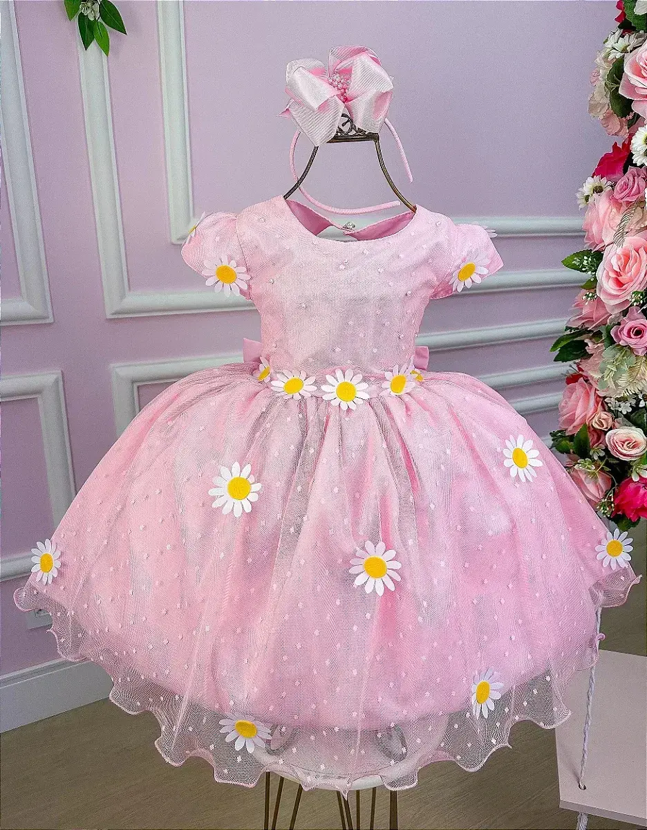 Vestido jardim encantado margaridas rosa, foto 3
