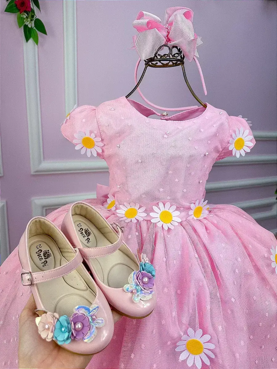 Vestido jardim encantado margaridas rosa, foto 5