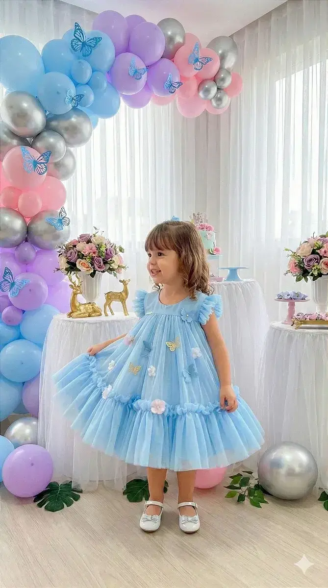 Vestido jardim das borboletas baby liz azul