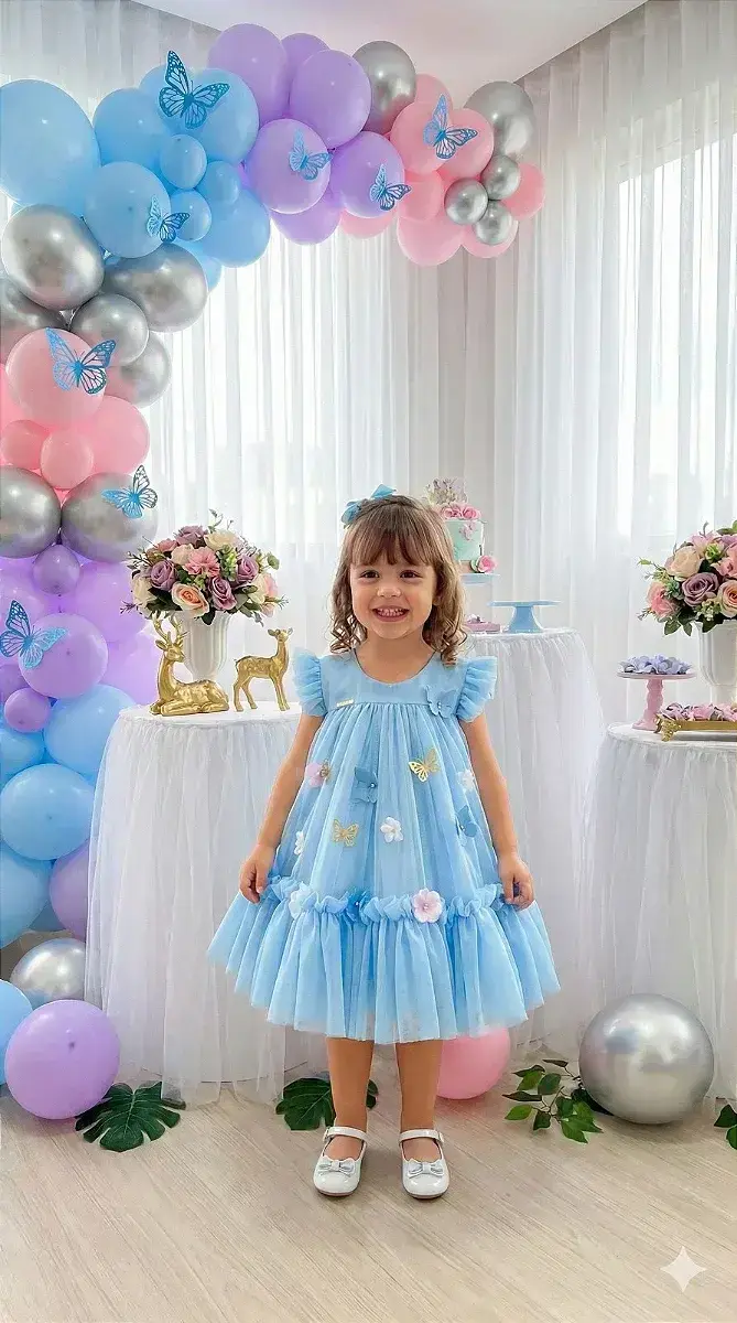 Vestido jardim das borboletas baby liz azul, foto 2