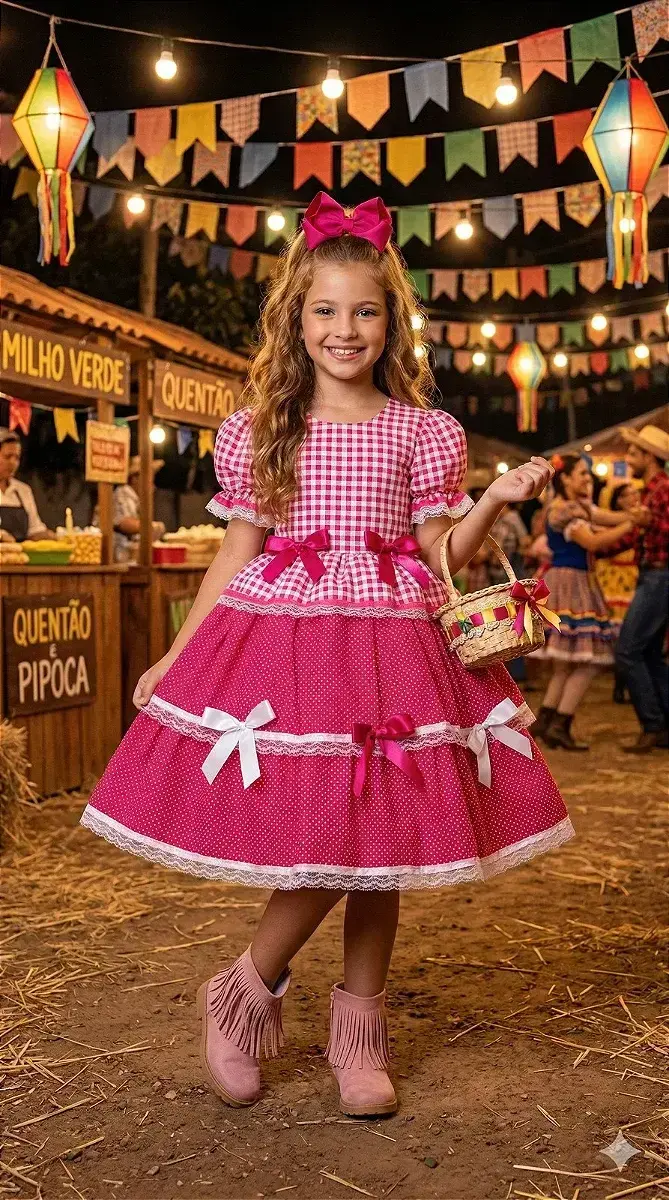 Vestido junino festa stefanny pink