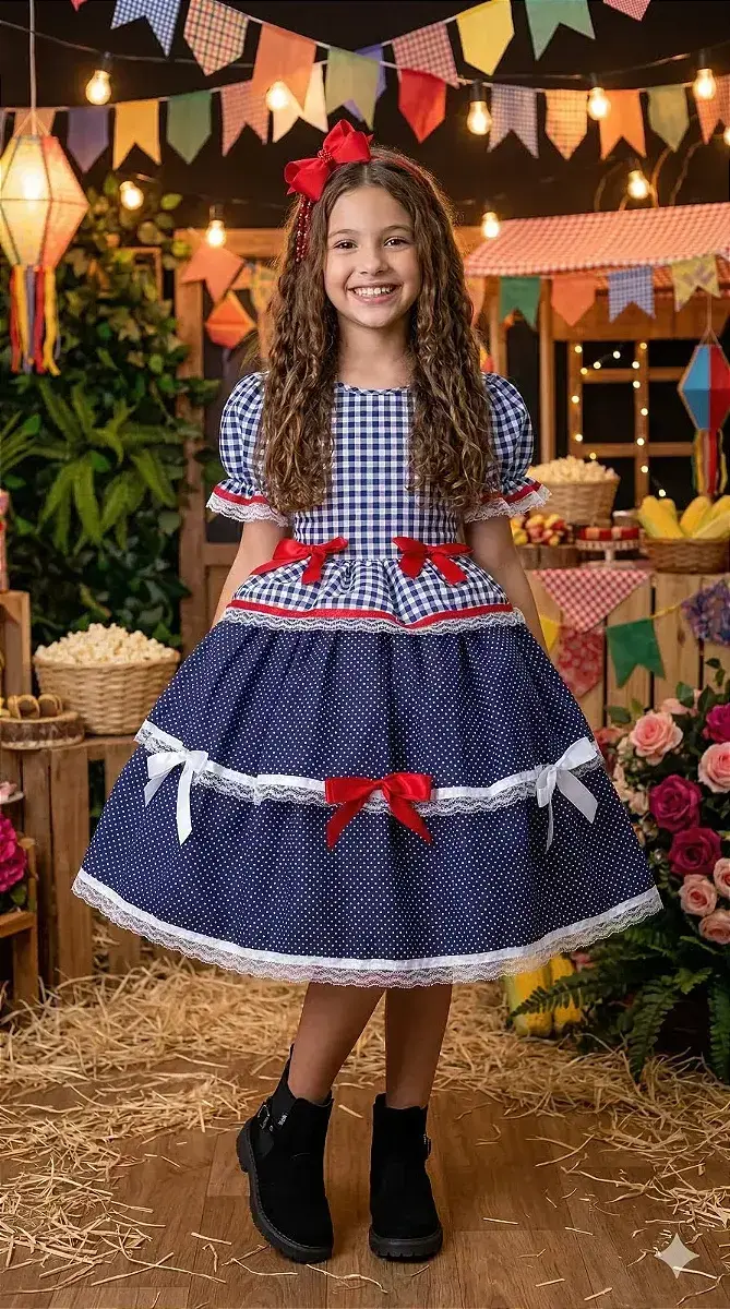 Vestido junino festa stefanny azul marinho, foto 2