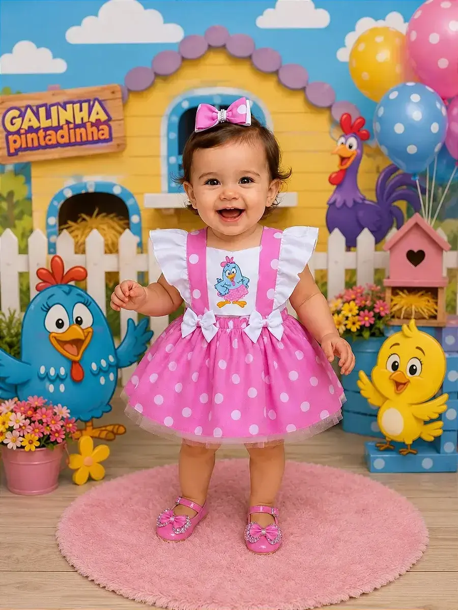 Vestido galinha pintadinha rosa