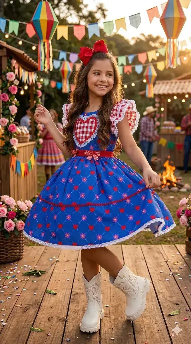 Vestido junino sertão amor caipira azul royal, foto 2