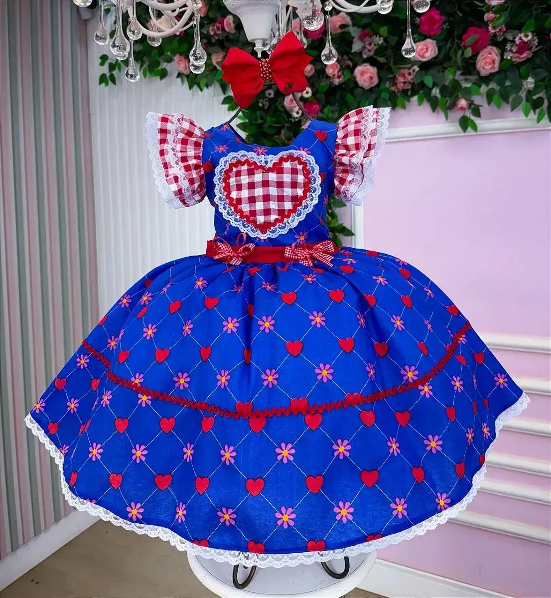 Vestido junino sertão amor caipira azul royal, foto 3