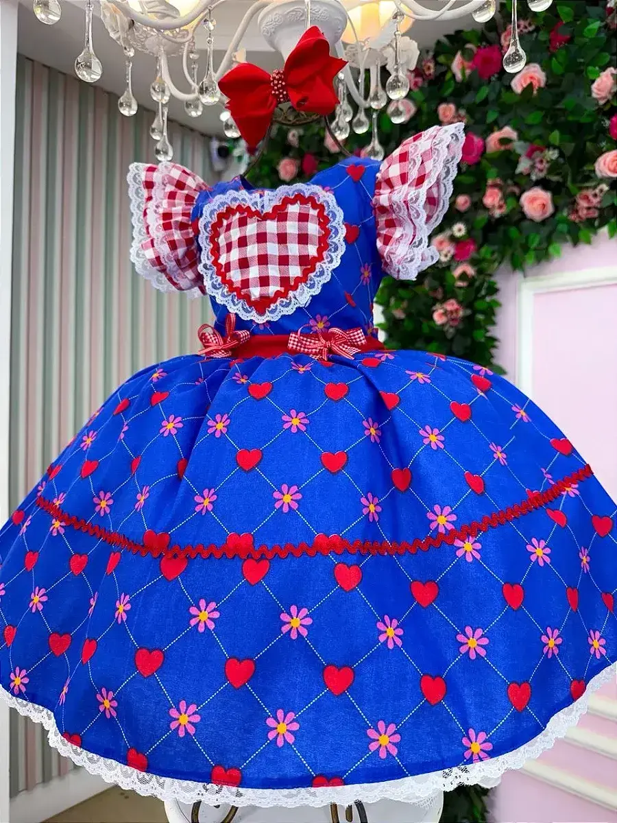 Vestido junino sertão amor caipira azul royal, foto 4