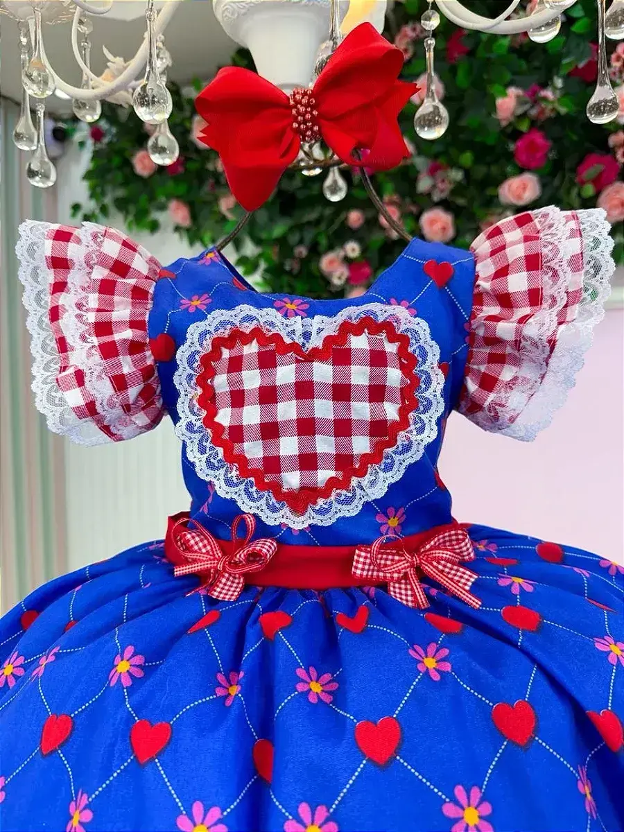 Vestido junino sertão amor caipira azul royal, foto 5
