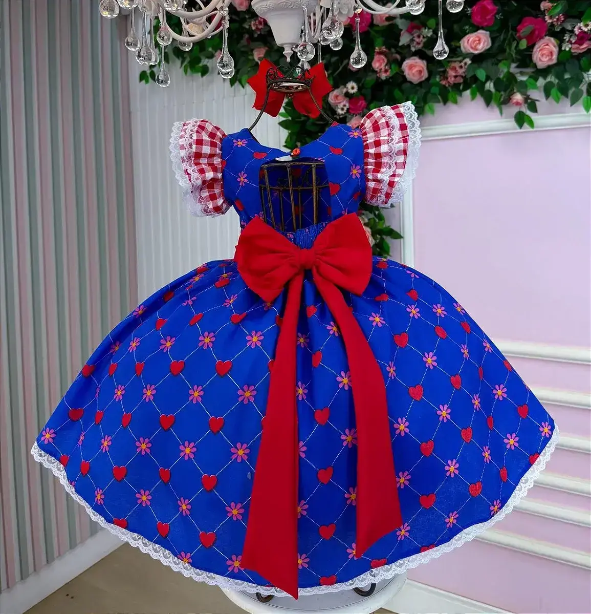 Vestido junino sertão amor caipira azul royal, foto 7