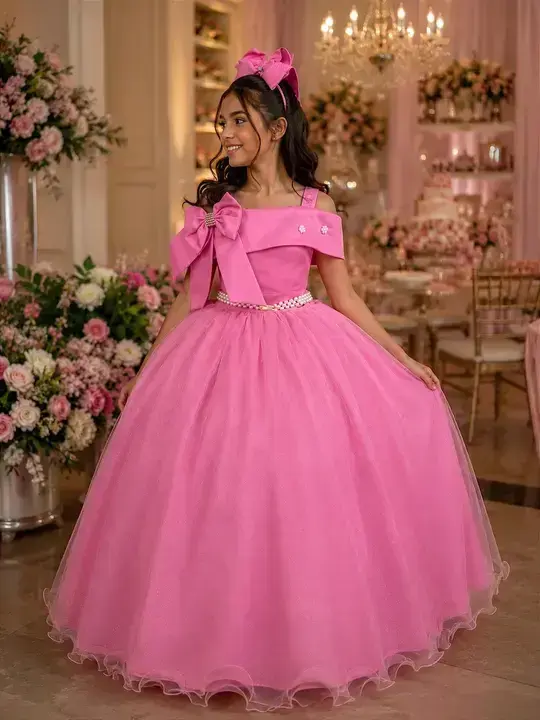 Vestido longo festa rosa chiclete