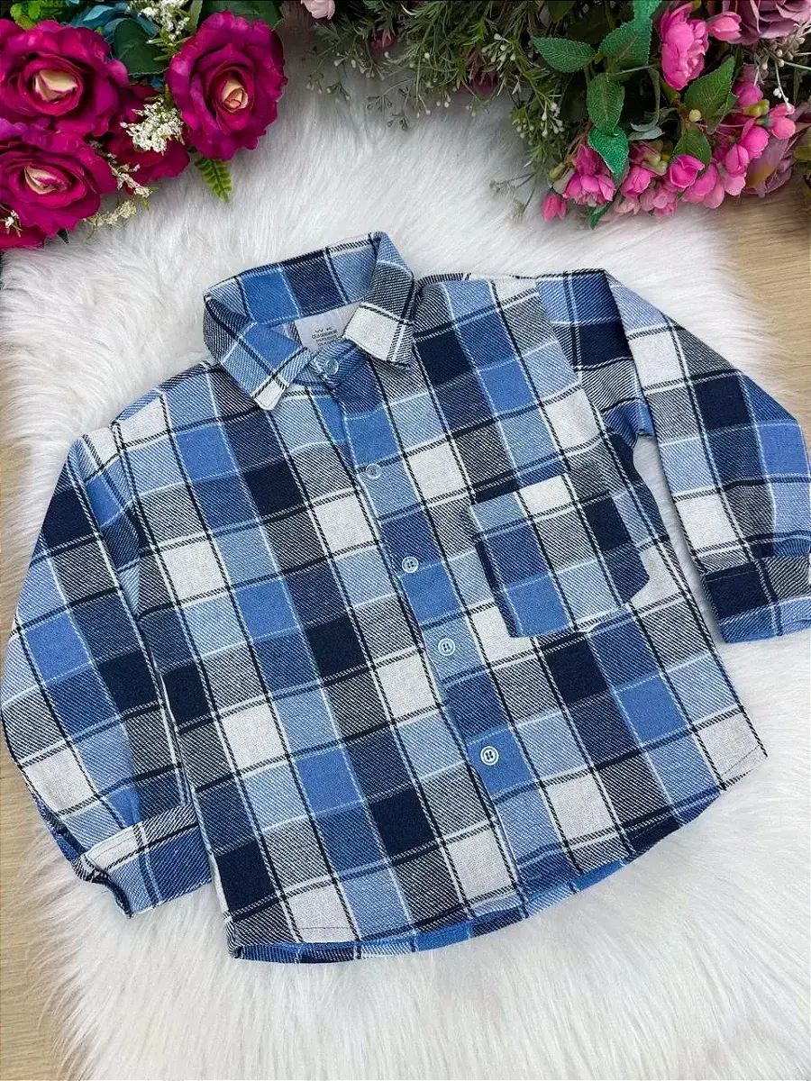 Camisa flanelada xadrez junina james azul, foto 3