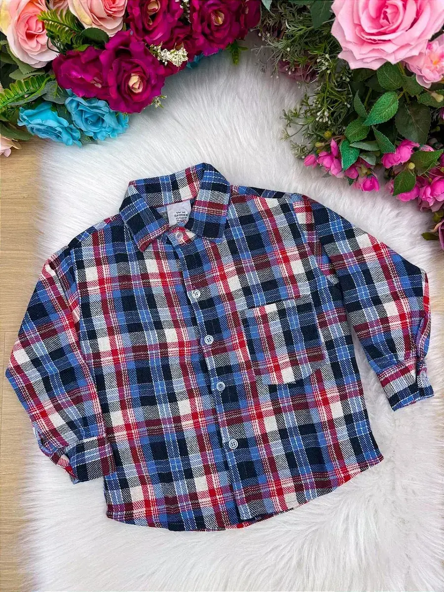 Camisa flanelada xadrez junina jacson azul, foto 3