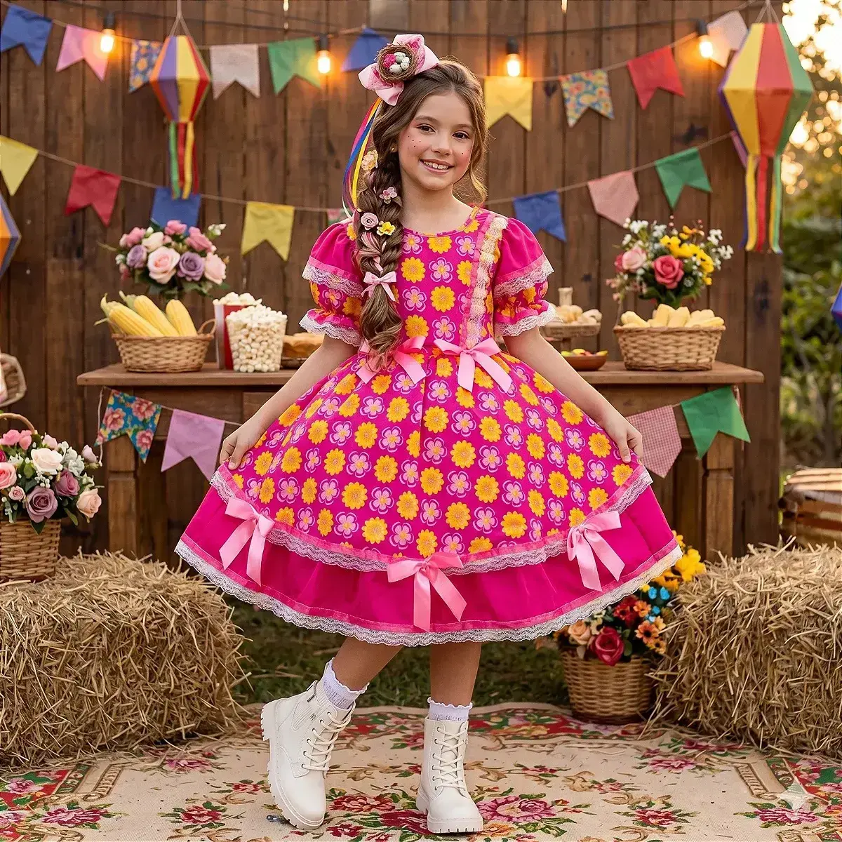 Vestido junino festa maisa pink